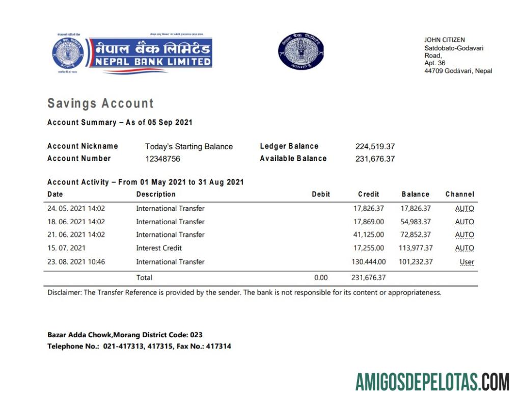 Nepal Bank Nepal Statement modelo